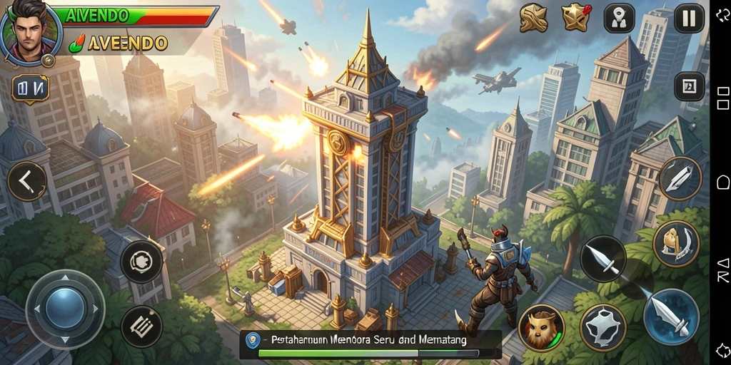 Tampilan seru dari gameplay ALVENDO yang penuh strategi Tower Defense.