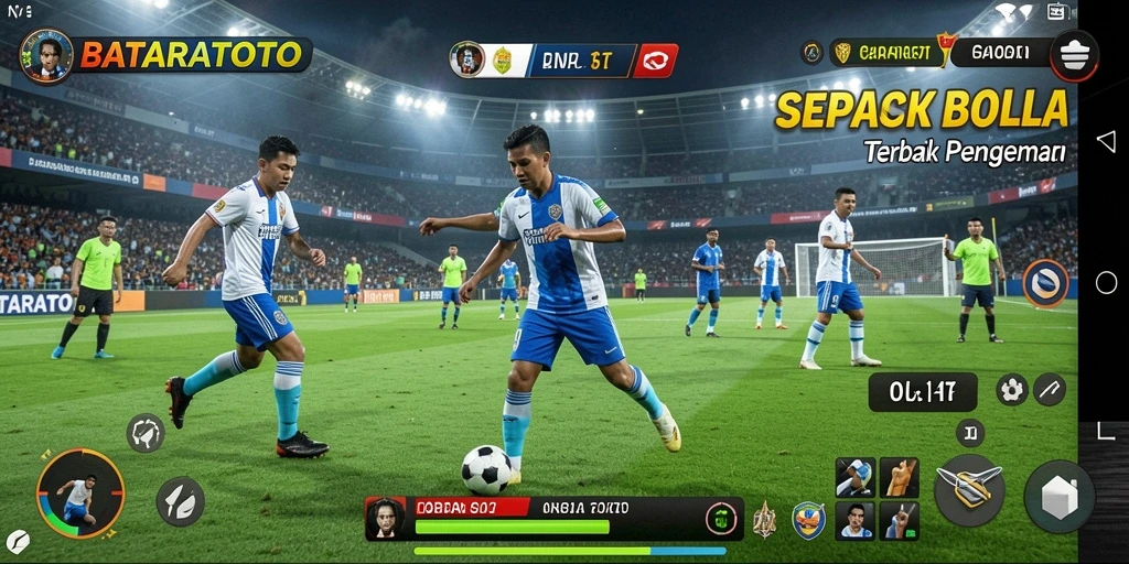 Tampilan gameplay intens dari BATARATOTO dengan aksi sepak bola yang dinamis.