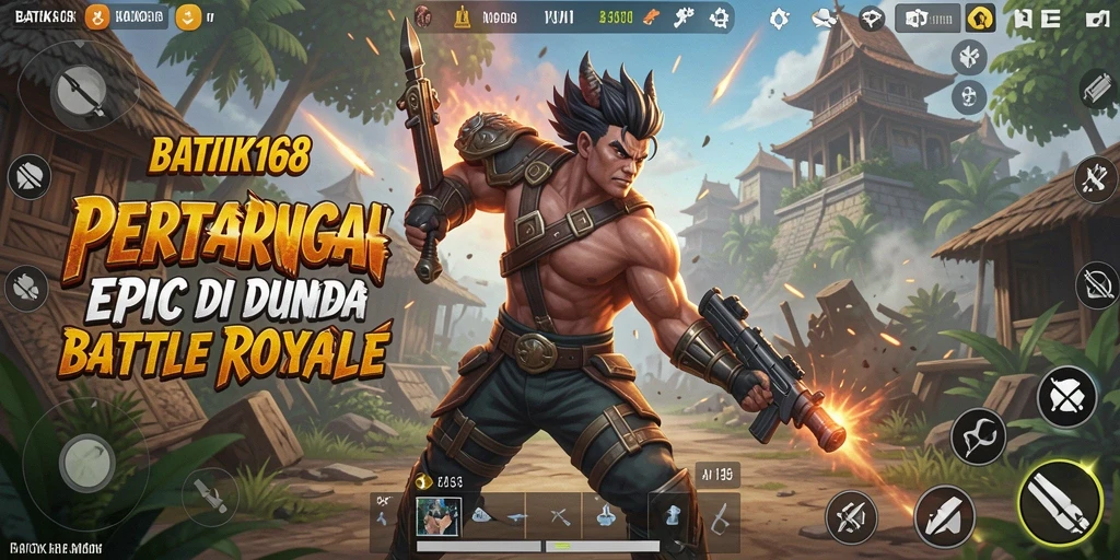 Tangkapan layar utama dari BATIK168 menunjukkan aksi permainan Battle Royale yang mendebarkan.