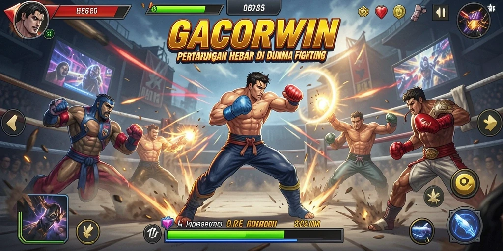 Screenshot GACORWIN menampilkan aksi pertarungan yang menegangkan dan karakter-karakter yang menarik.