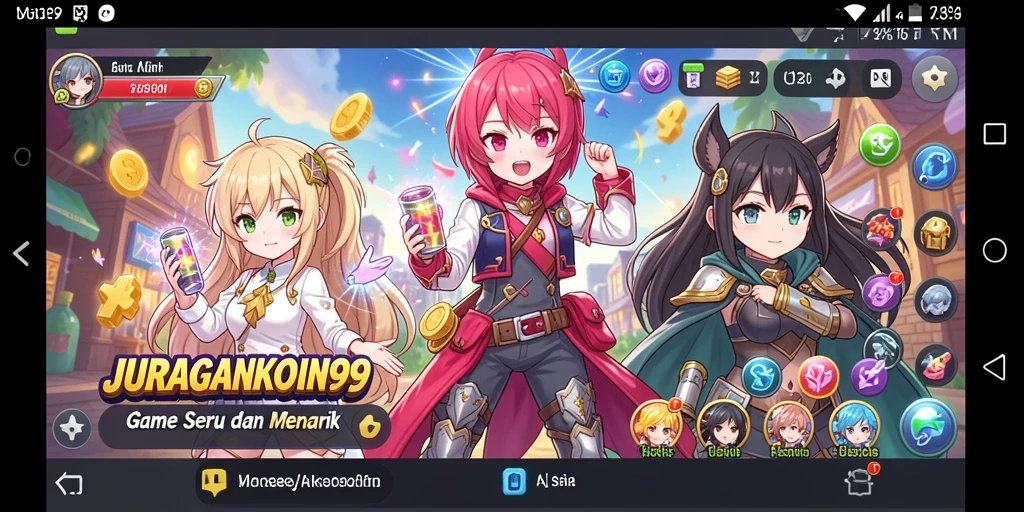 Tangkapan layar JURAGANKOIN99 menampilkan karakter Anime yang beraksi di medan perang.