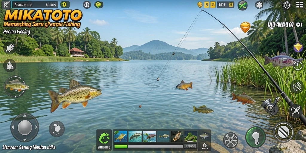 Screenshot MIKATOTO menampilkan gameplay memancing yang mendebarkan.