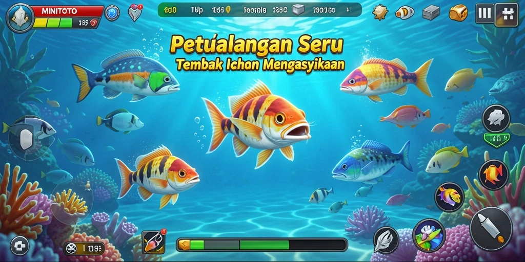 Tampilan gameplay seru dari MINITOTO saat menembak ikan.