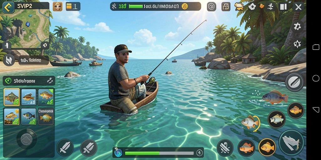 Screenshot gameplay SVIP2 yang menunjukkan aksi memancing yang mendebarkan.