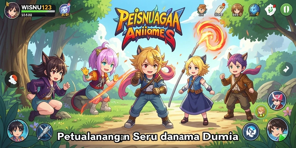 Screenshot gameplay WISNU123 menampilkan pertarungan karakter Anime yang seru.